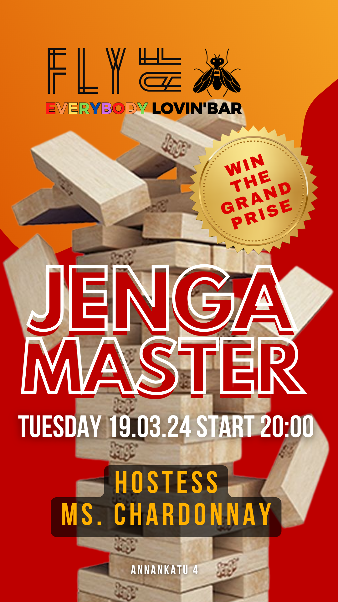Join us at FlyAF this Tuesday at 20:00 for our ultimate Jenga Master event!