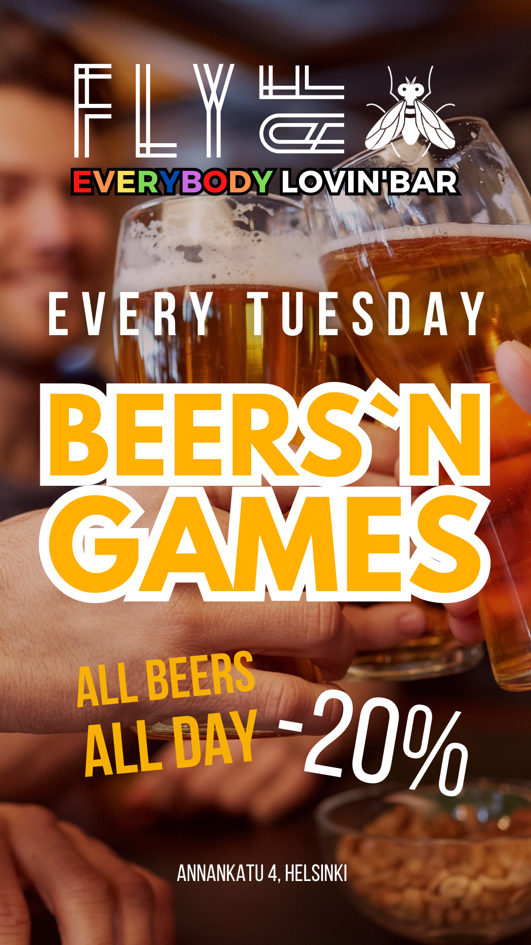 Flyaf bar beer -20% every Tuesday with game night